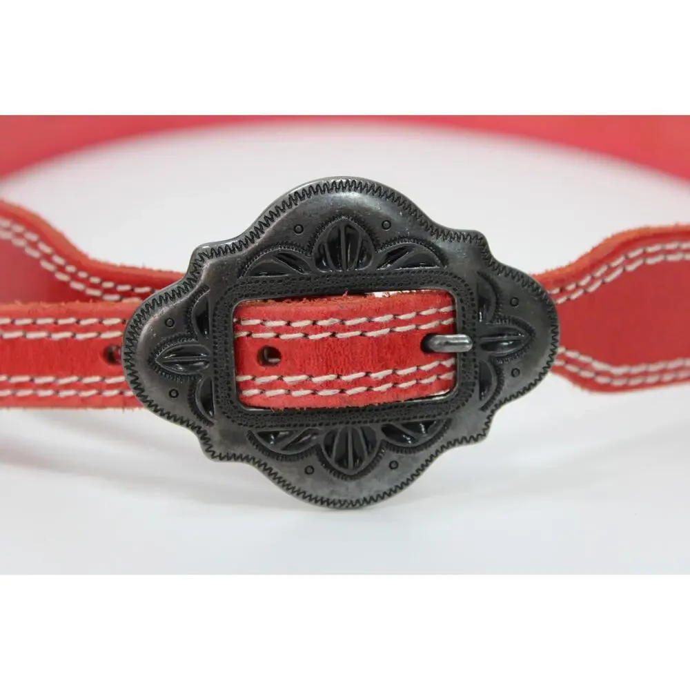Vintage 80’s Liz Claiborne Stitched Red Leather Belt Western Women's Medium